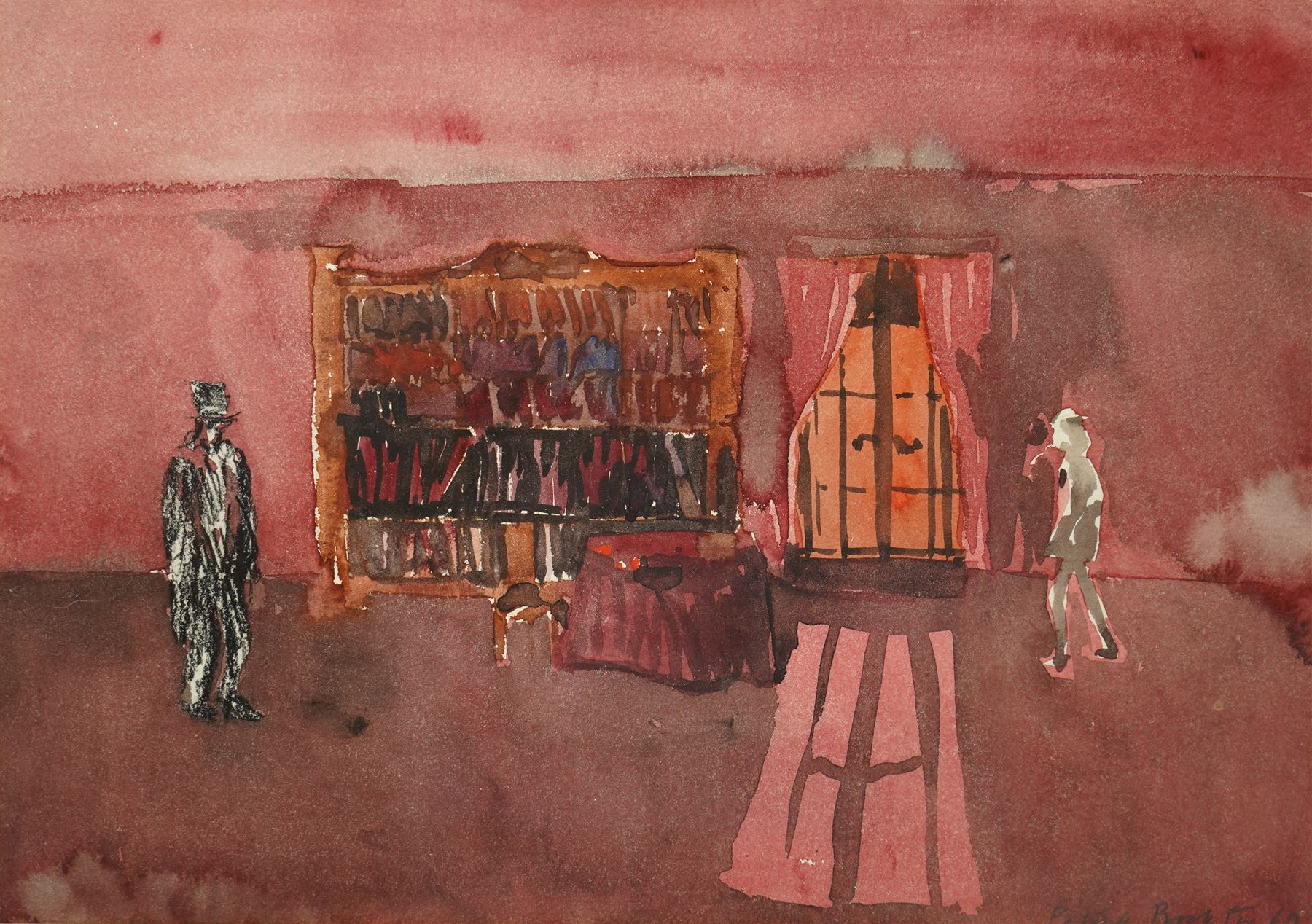 Patrick Procktor (British 1936-2003): 'Rimbaud and Verlaine - First Meeting', watercolour signed and dated '69, titled on label verso 24cm x 34cm
Provenance: purchased from The Redfearn Gallery, London, May 1972