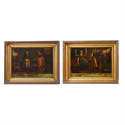 Pair of 19th century coloured reverse glass prints, The Affectionate Wife and The Happy Sp...