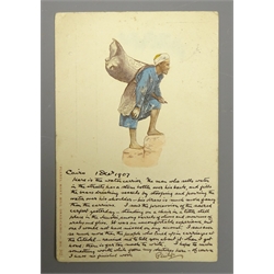  Early 20th century Post Card printed with a study of a water carrier and with a description of his work to George Gilchrist from Phillip G dated 1907,   