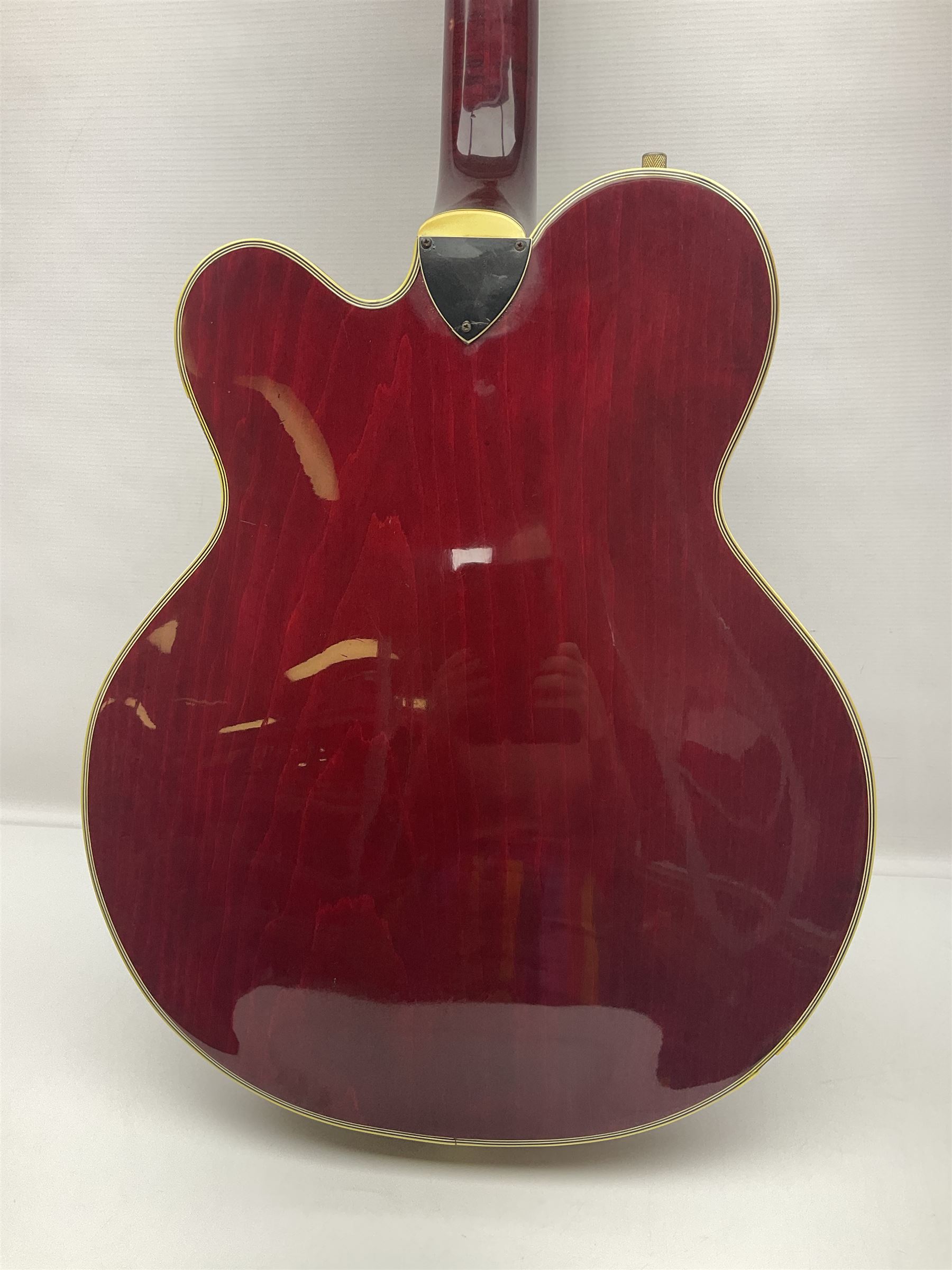 American Gretsch Super Chet semi-acoustic guitar, 1960s/70s, with 'pots' on scratch plate, serial no.5 2071, L111cm overall;  in original hard carrying case  