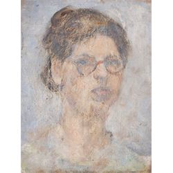 Florence Adelina Hess (Staithes Group 1891-1974): View of a Town and Portrait of a Lady - Believed to be a Self Portrait, two oils on panel unsigned, 22cm x 27cm and 21cm x 27cm (2) 
Provenance: from the collection of Doris Bilbrough (née Sykes), cook to the Hess household in the 1930s, thence by descent through the family.