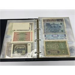 World and Great British banknotes to include Brazil, Canada, France, Germany, Ghana, Indonesia, Iraq, Hong Kong, Hungary, Japan, Vietnam, Zimbabwe, a collection of Chinese ‘Hell Money’, and quantity of ‘De La Rue Systems’ test notes, housed in ring binder and loose