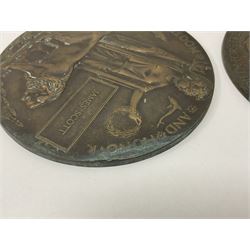 Two WWI bronze death plaques for Charles Faggetter and James Scott 