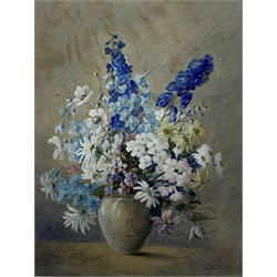 V L Fawkes (Mid 20th century): 'Summer Flowers', watercolour signed, titled with artist's address Well close Cheltenham verso 56cm x 47cm
