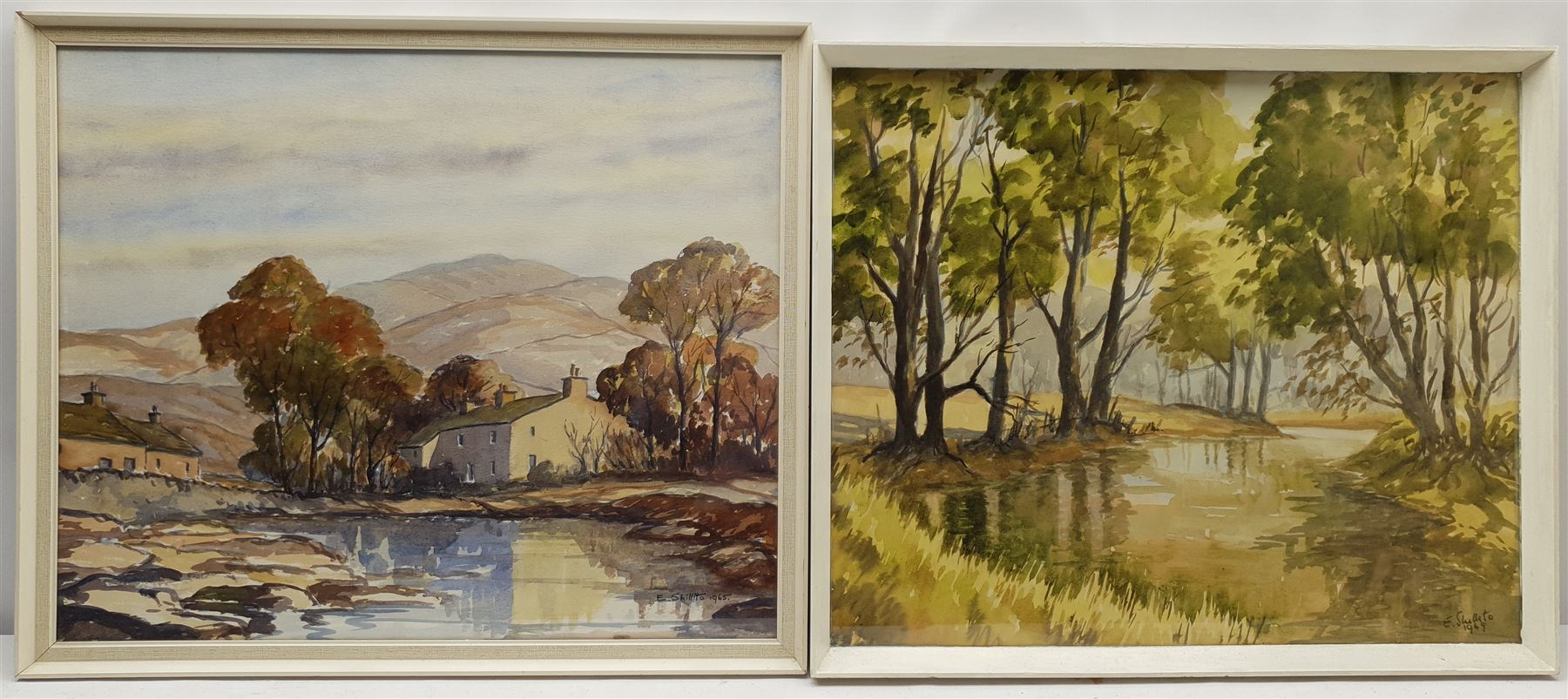E Greig Hall (British 20th century): 'Striding Edge Helvellyn', watercolour signed, titled and dated '73 verso; 'Summer in Wharfedale' and Yorkshire Landscape, two watercolours signed E Shillito, max 49cm x 37cm (3)