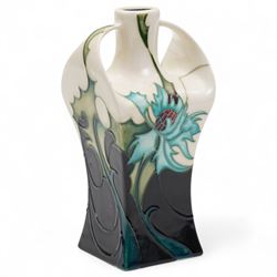 Moorcroft Sea Holly pattern twin-handled small vase, impressed and painted marks to base, H15.5cm