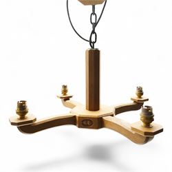 Acornman - oak four branch pendant light fitting, with carved acorn signature, by Alan Gra...