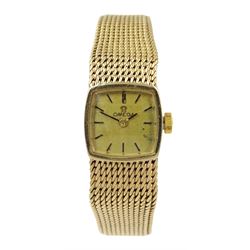 Omega 9ct gold ladies manual wind, mesh bracelet wristwatch, No 26468967, hallmarked