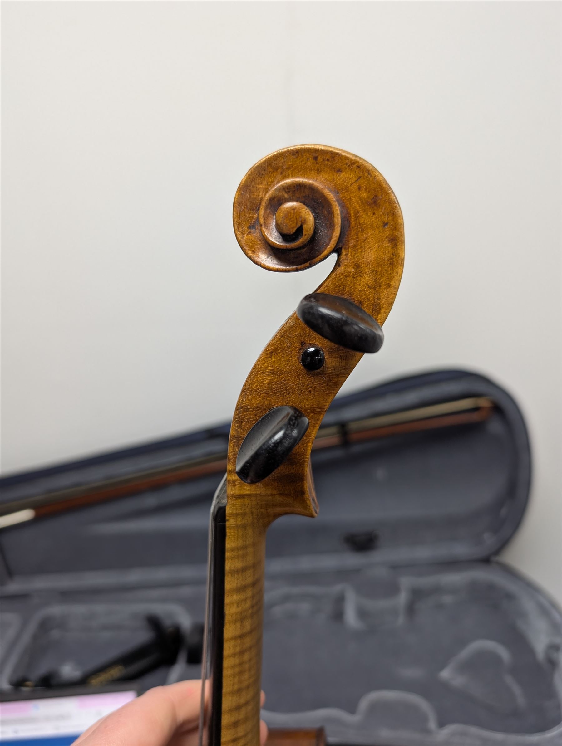 20th century violin, bearing label for Antonius and Hieronymus Amati, with bow stamped G. Werner, contained within fitted case