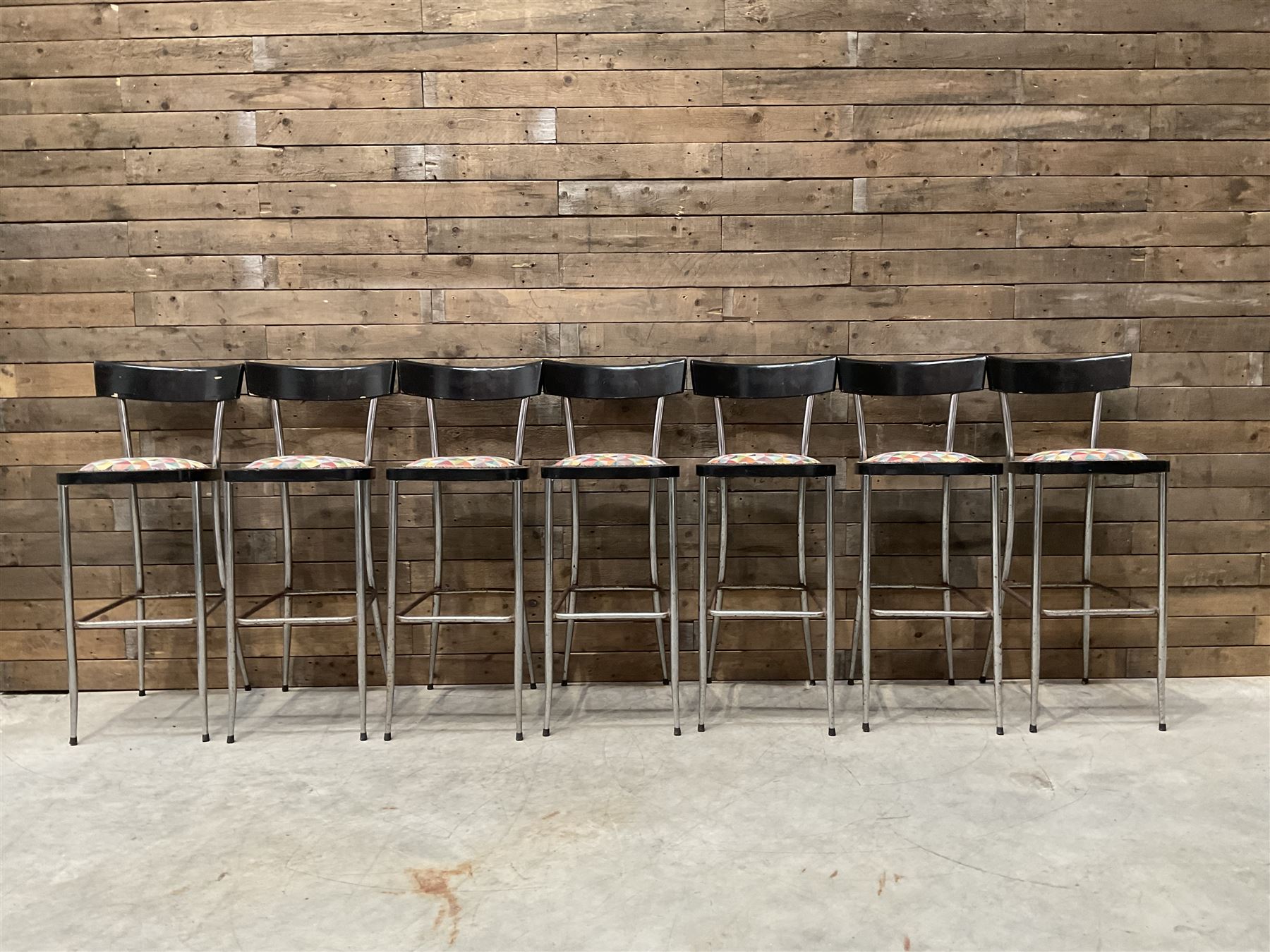Seven chrome framed tall ball stools with upholstered seat and three other tall stools (10)