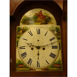  19th century mahogany longcase clock, painted dial signed S. Lyon Doncaster, eight day movement striking on a bell, H230cm  