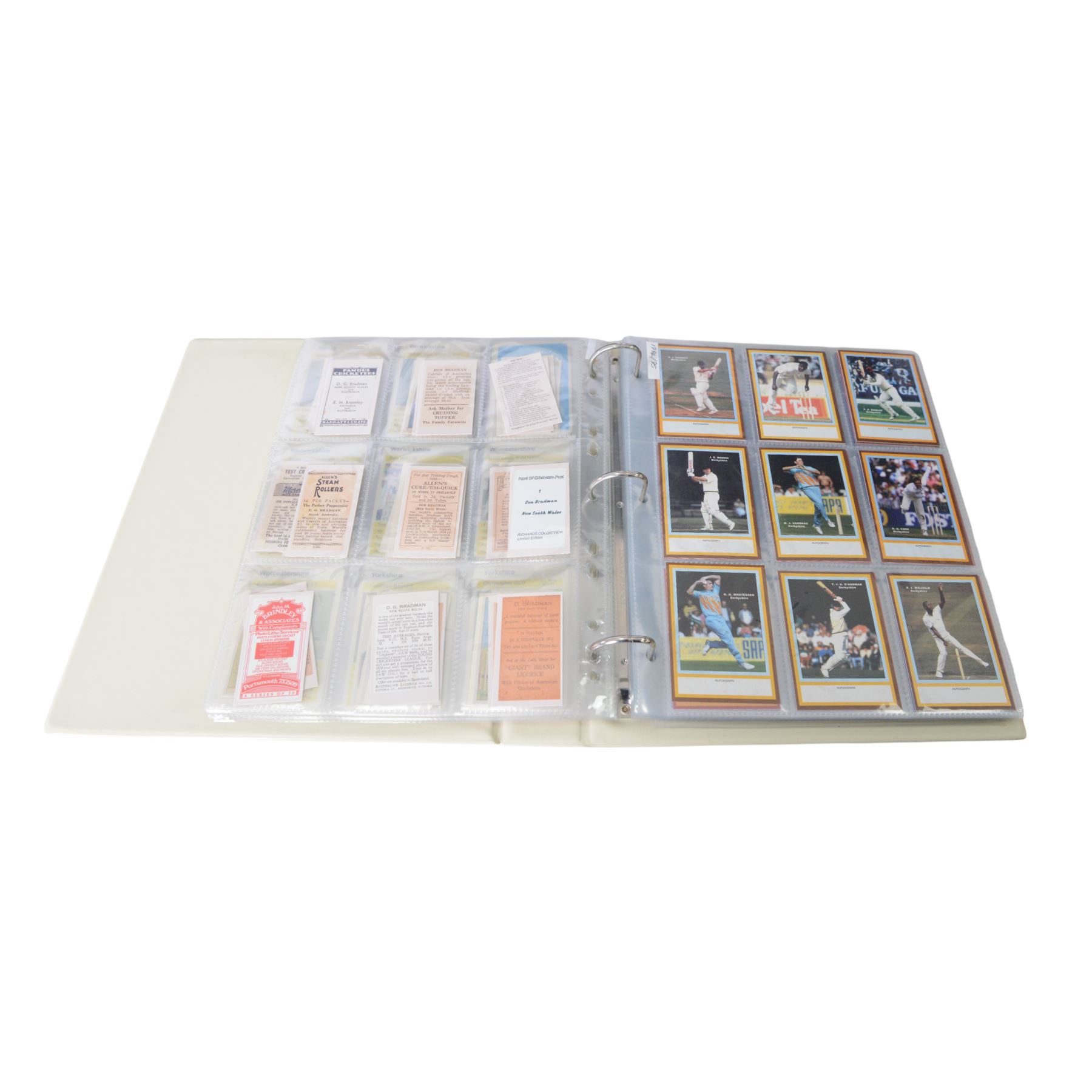 Collection of Edwardian and later Cricket related trading and cigarette cards, including complete set of fifty 1908 Will's Cigarettes Cards, fifteen 1922 The Boys Realm Famous Cricketers cards, part set of 1926 Players Cricketers Caricatures by RIP,  full set of sixteen 1958 Master Cricketing Series New Zealand, complete set of twenty five 1953 Mornflake Test Cricketers, etc, housed in three albums