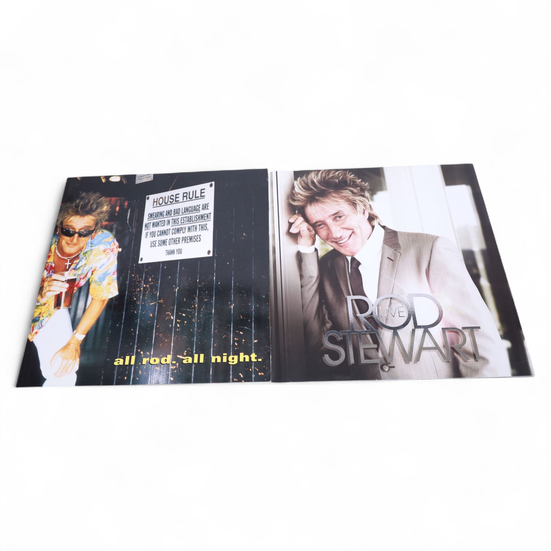 Rod Stewart memorabilia, including DVD sleeve 'Rod Stewart Live at Royal Albert Hall' signed by both Rod Stewart and Penny Lancaster, framed, tour programmes including 2019 world tour and a collection of Fan Club magazines