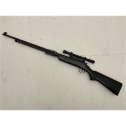 Model 322 .177 air rifle with under lever action, black painted stock and telescopic sight, No.13480 L110cm overall