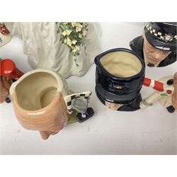 Seven Royal Doulton small character jugs, including Engine Driver D6823, The Fireman D6839, The Postman D6801, Murray Walker D7094, etc, together with Coalport figure Diana Princess of Wales, all with certificates 