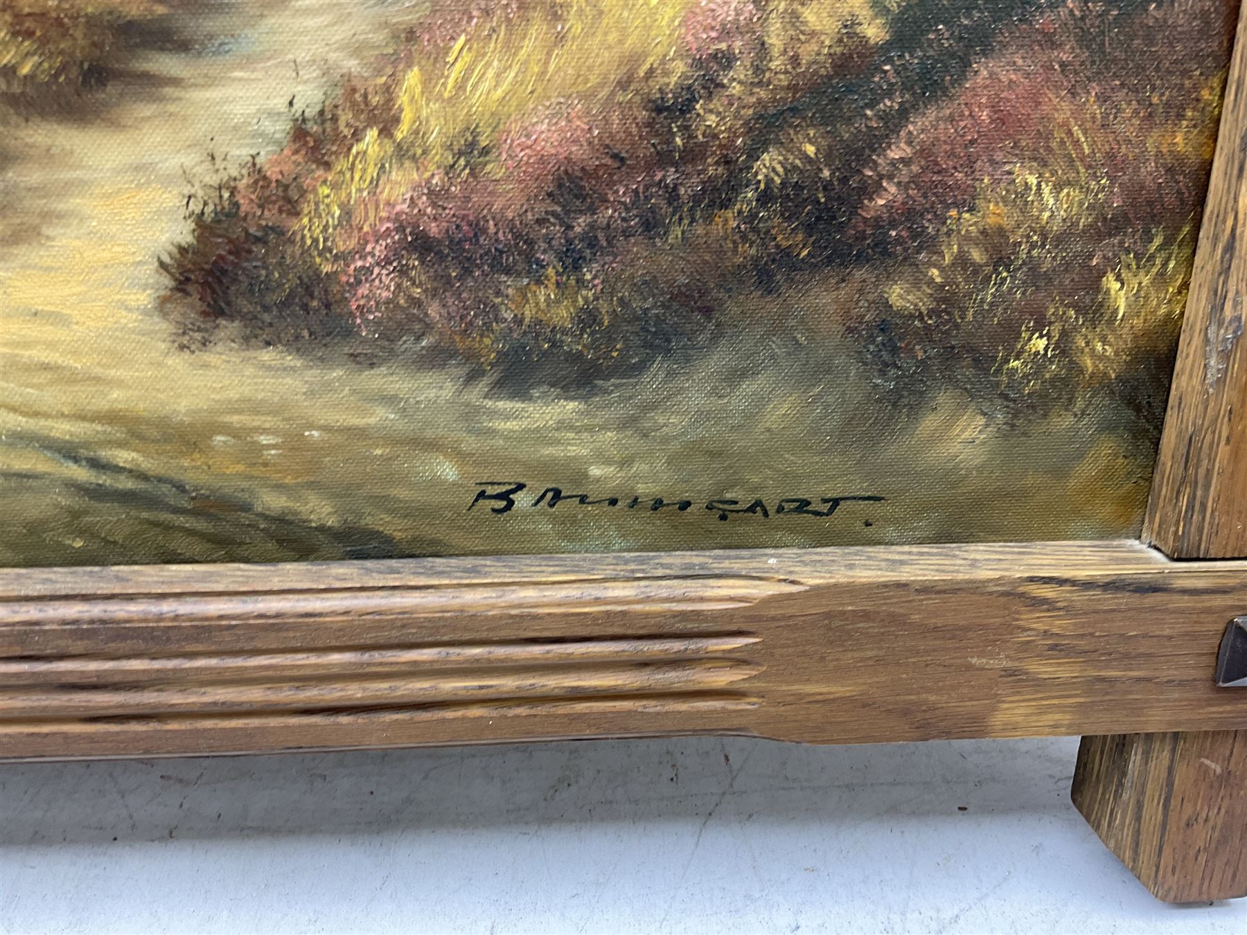 Horst Baumgart (German 1932-): Thatched Cottage I, oil on canvas signed 48cm x 98cm in cruciform oak Oxford frame