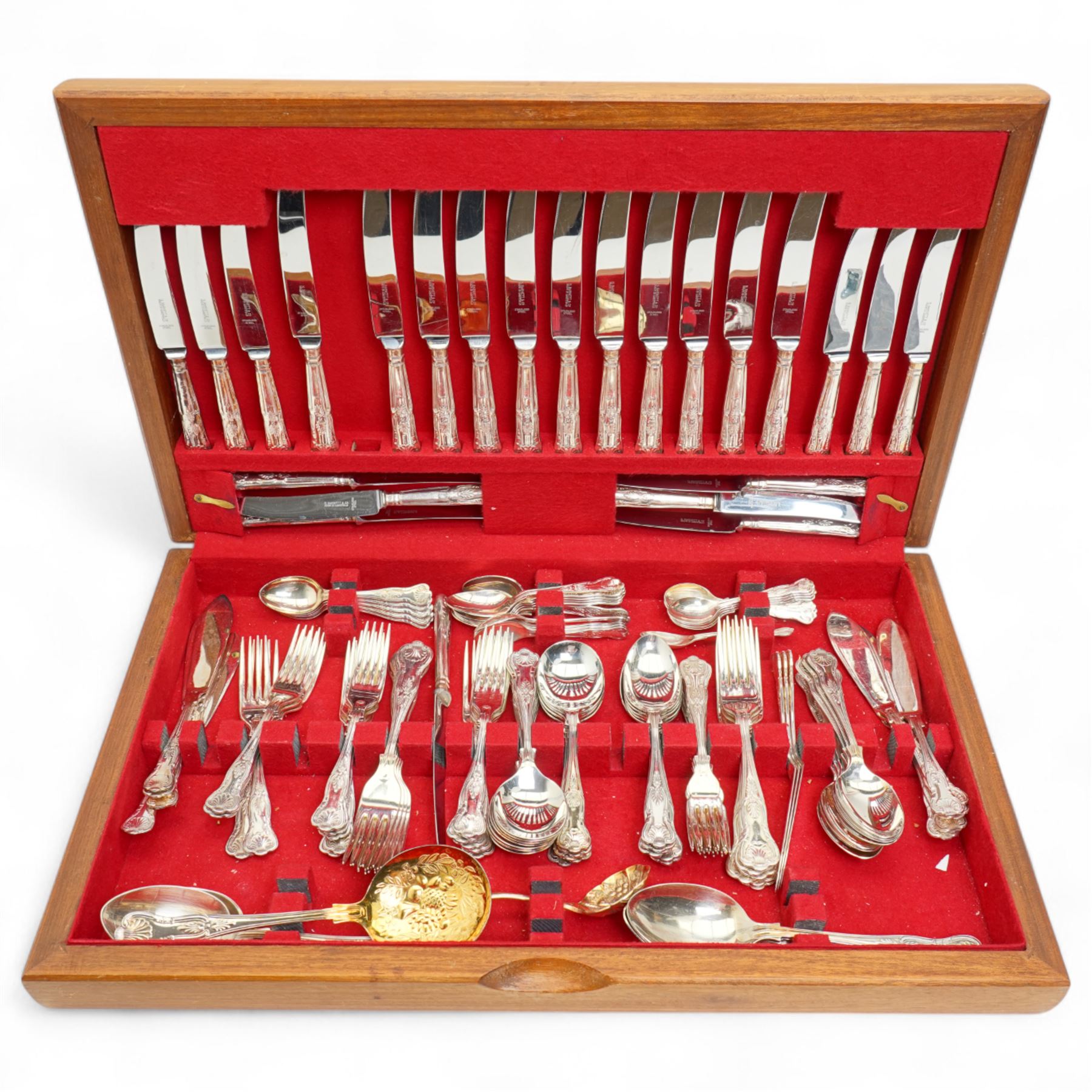 Canteen of plated Kings pattern cutlery by Barnett & Co, Sheffield for twelve covers, cased, some losses