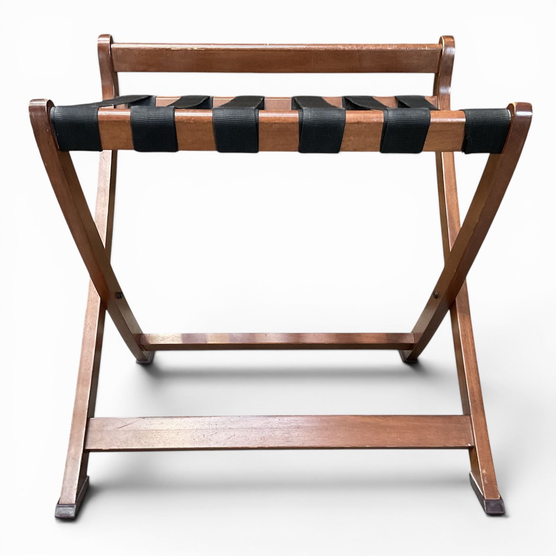 Ten walnut finish folding luggage stands
