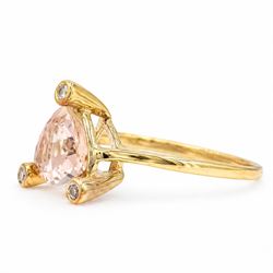9ct rose gold morganite and diamond ring, set with a single trillion cut morganite and three bezel set round cut diamonds, Birmingham 2011