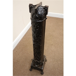  Victorian ornate cast iron gas room heater on four scrolled feet, W23cm, H91cm, D26cm  