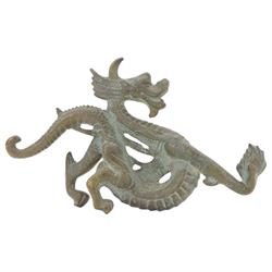 Bronzed Chinese Fu Lu Shou figure group, together with a dragon sculpture  