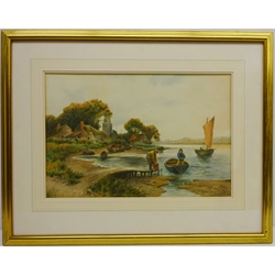  Village River Scene, watercolour signed by Albert Haselgrave (British 19th Century) 29cm x 43cm  