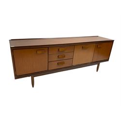 Mid-20th century teak sideboard, fitted with three cupboards and three drawers