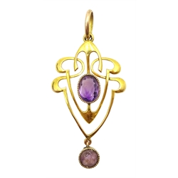 Edwardian gold amethyst pendant, stamped 9ct,retailed by Samuel Sharpe, Retford, in original case

Notes: By direct decent from Sharpe family