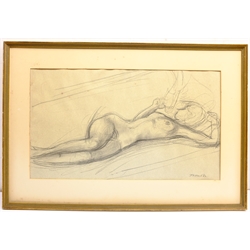 Continental School (20th century): Reclining Nude, pencil sketch indistinctly signed and dated '62, 34cm x 59cm