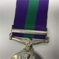 George VI General Service Medal with Palestine 1945-48 clasp awarded to 19150916 Gnr. G. Stewart R.A.; with ribbon