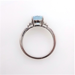  18ct white gold oval aquamarine and baguette diamond ring hallmarked aquamarine approx 3 carat  