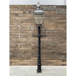 Victorian design cast iron street or driveway lamp, in black finish with stainless steel lantern top