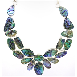  Silver abalone set necklace and silver stone set bracelet stamped 925  