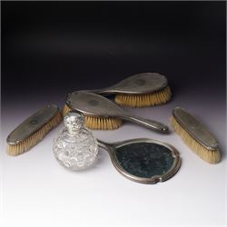 Five piece silver backed dressing table set Birmingham 1929 Maker Deakin & Francis Ltd and...