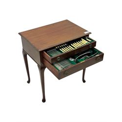 Walker & Hall - Edwardian mahogany canteen, rectangular top with moulded edges, two drawers enclosing silver plated cutlery, raised on cabriole supports 
