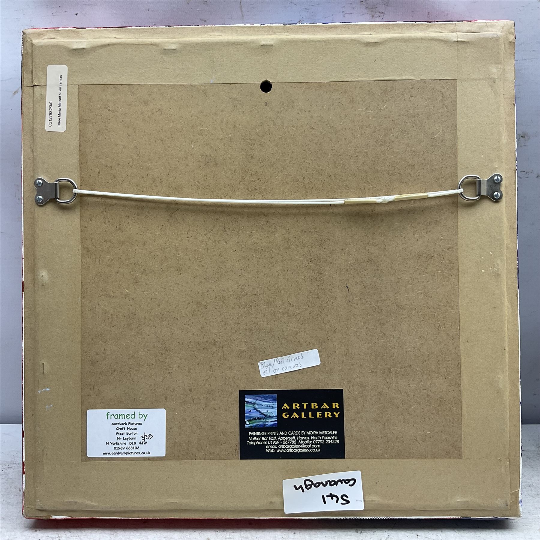 Moira Metcalfe (British Contemporary): Rural Landscape in Red and Purple, oil on canvas signed 40cm x 40cm 