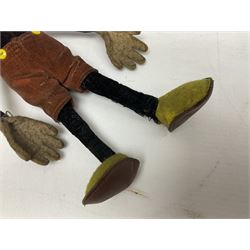 Deans Rag Book Mickey Mouse soft toy, circa 1930's, black velveteen head and body, with cream face and hands, red shorts and yellow felt shoes, marked Reg. No. 750811 to neck H19cm