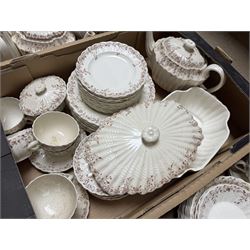 Copeland Spode Wicker Dale tea and dinner service, including coffee pot, tea pot, ten dinner plates, covered tureen, serving dishes etc in four boxes 