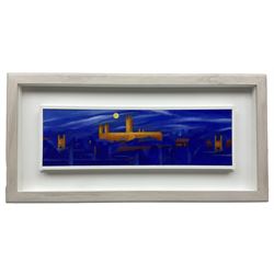 David Carson Shaw (British 1942-): 'Cathedral Moon', acrylic on board, signed, titled verso 12cm x 40cm