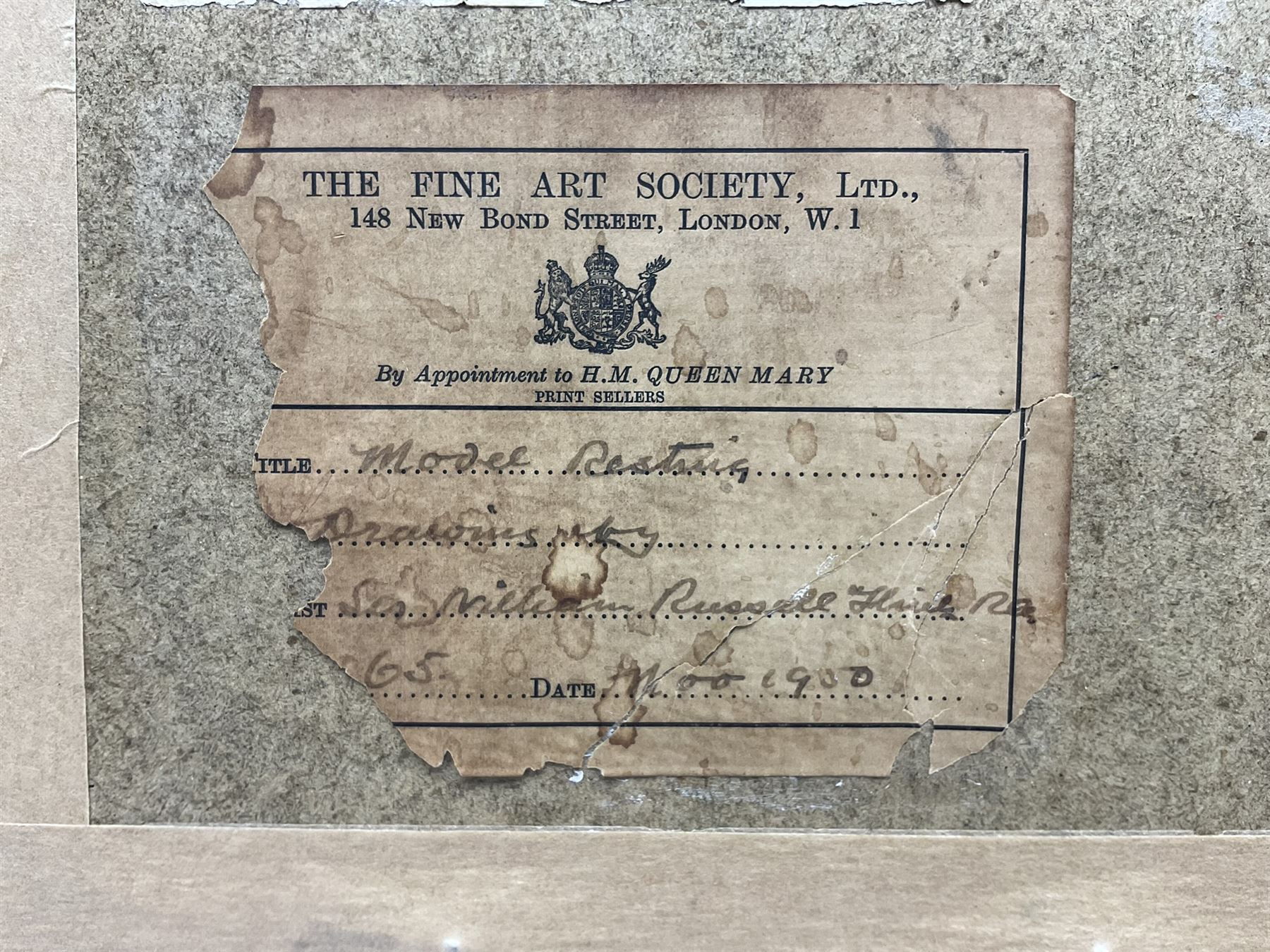 Sir William Russell Flint (Scottish 1880-1969): 'Model Resting', sanguine chalk signed, titled on exhibition label verso 13.5cm x 20cm 
Provenance: private collection; exh. The Fine Art Society, London, November 1900, label verso; with James Alder Fine Art, Hexham, where purchased by the vendor