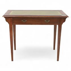 Edwardian writing table, rectangular inset with gilt-tooled leather, single frieze drawer, raised on square-section tapered legs 
