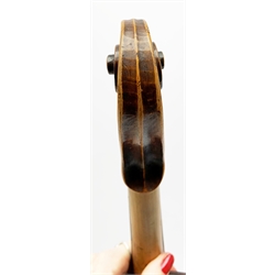  Late 19th century German violin for completion with 36cm one-piece maple back and ribs and spruce top, bears label Copie De Albani Palermo 1633, 59cm overall together with three books on violin construction, restoration and varnishing  