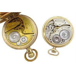 Elgin gold-plated full hunter lever pocket watch and an American Watch Co open face lever pocket watch, with leaf and key design back case