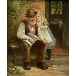 David W Haddon (British fl.1884-1914): Little Girl and her Grandpa, oil on panel unsigned 27cm x 22cm