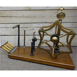  Early 20th century brass & cast iron Yarn Twist Tester by James Heal & Co Ltd Halifax, engraved dial with bell, on mahogany plinth, W81cm, D40cm, H72cm    