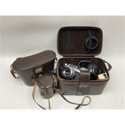 Four Zeiss Ikon camera bodies, to include, Contaflex Super B camera body, serial no. B31591, with 'Carl Zeiss Tessar 2.8/50 lens, serial no.3425553, Contaflex Super BC camera body, serial no. P81728, with 'Carl Zeiss Tessar 2.8/50' lens, serial no 4822280, etc, together with three cased lenses; 'Carl Zeiss Pro-Tessar 1:4 f=115mm' lens, serial no 3734740, 'Carl Zeiss Pr-Tessar 1:3.2 f=85mm' lens, serial no. 3647764 and 'Carl Zeiss Pr-Tessar 1:3.2 f=35mm' lens, and other Zeiss Ikon equipment 