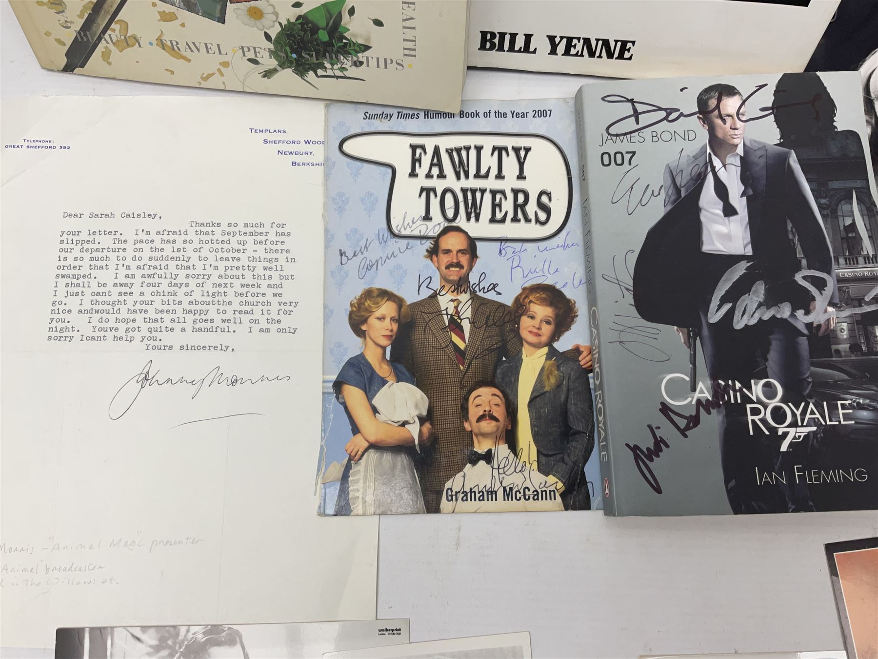 James Bond Casino Royale book signed by Daniel Craig, Judy Dench and other case members, together with Beatles book and Wing dust cover with spurious signature and other signed TV and sport memorabilia 