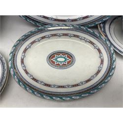 Early 20th century Wedgwood Denmark pattern dinner wares, to include large lidded twin handled tureen, oval meat platters and serving dishes, with impressed marks beneath
