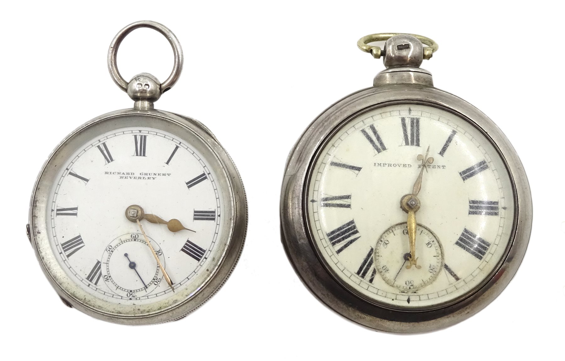 Victorian silver pair cased pocket watch by Maughan Beverley, case by Robert John Pike, London 1873 and a silver  pocket watch by Richard Grunert Beverley, case by The Lancashire Watch Co Ltd, Chester 1894