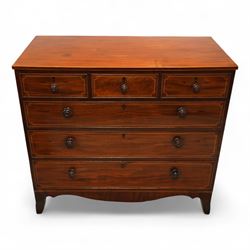 George III mahogany straight-front chest, rectangular top over three short and three long ...